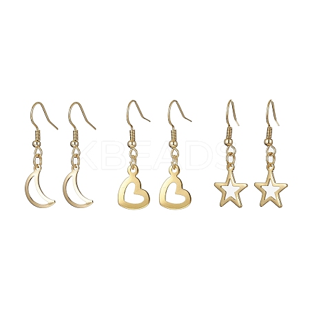 3 Pair 3 Style 304 Stainless Steel Dangle Earrings EJEW-JE05494-02-1