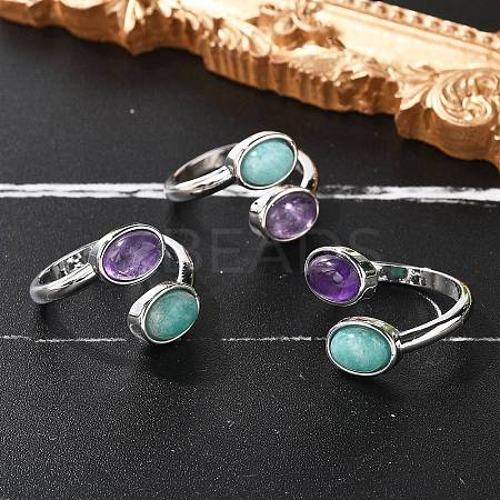 Natural Amethyst & Amazonite Finger Rings RJEW-A068-02P-02-1