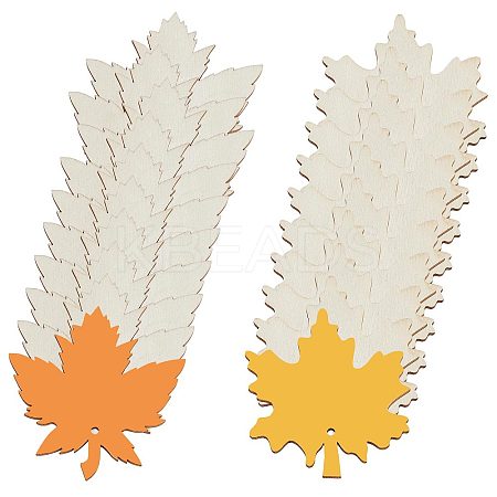 2 Sets 2 Style Autumn Theme Maple Leaf Unfinished Cutouts Wooden Decoration WOCR-GF0001-01-1