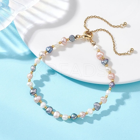 Natural Cultured Freshwater Pearl & Seed Beads Slider Bracelets for Women BJEW-JB13178-1