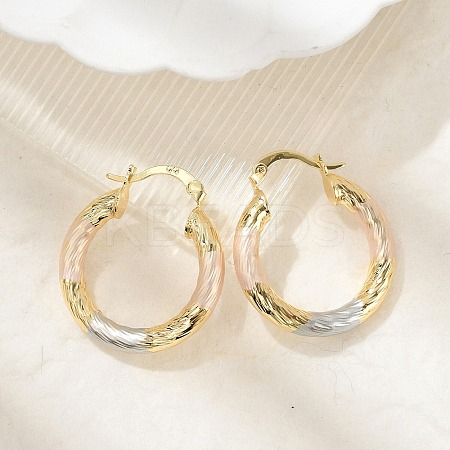 Brass Two Tone Twist Hoop Earrings LS-EJEW-B117-06B-M-1