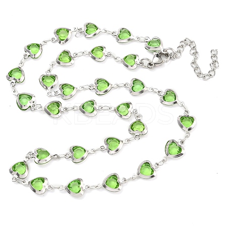 304 Stainless Steel & Glass Heart Link Chain Necklaces NJEW-P315-03P-04-1