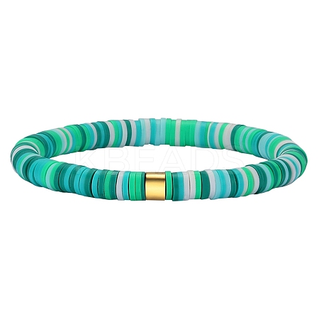 Polymer Clay Heishi Surfer Stretch Bracelet with 304 Stainless Steel Beaded BJEW-SW00115-03-1