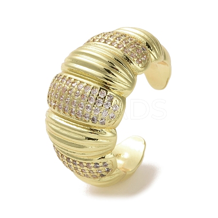 Brass Micro Pave Cubic Zirconia Open Cuff Ring RJEW-K256-45G-1