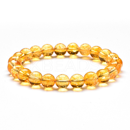 Natural Citrine Round Beaded Stretch Bracelets PW-WG43935-01-1