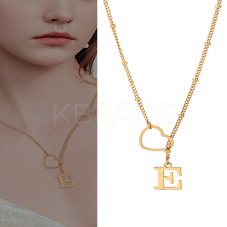 1Pc Letter & Heart Stainless Steel Lariat Necklaces for Women NJEW-LP0002-87G-E-1