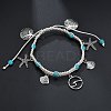 Bohemian Style Alloy Wave Shape Starfish Shell Shape Charm Synthetic Turquoise & Cotton Cord Braided Anklets FS-WG159AD-04-2