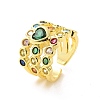 Colorful Cubic Zirconia Heart Open Cuff Ring X-RJEW-C061-03G-1