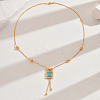 Fashionable Vintage Brass & Glass Tassel Rectangle Pendant Necklaces for Women WB8408-2-1