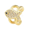 Fish Brass Micro Pave Clear Cubic Zirconia Cuff Earrings EJEW-D338-01G-4