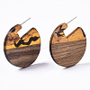 Transparent Resin & Walnut Wood Stud Earrings EJEW-T010-01-4
