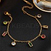 304 Stainless Steel Pave Colorful Cubic Zirconia Rectangle Flat Round Charm Bracelets for Women WG5257D-01-2