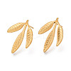 Ion Plating(IP) 304 Stainless Steel Leaf Stud Earrings for Women EJEW-F300-11G-1