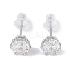Rhodium Plated 999 Fine Silver Cubic Zirconia Stud Earrings for Women EJEW-S215-20P-2