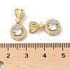 Brass Pave Clear Cubic Zirconia Flat Round with Heart Pendants KK-Q068-18G-3