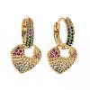 Colorful Cubic Zirconia Heart Padlock Dangle Hoop Earrings EJEW-I280-03G-1