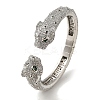 Brass Pave Clear & Green Cubic Zirconia Leopard Open Cuff Bangle for Women BJEW-K246-20F-P-1