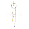 Natural Green Aventurine Woven Net/Web with Feather Window Hanging Suncatchers HJEW-JM00852-02-1