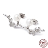 Anti-Tarnish Cubic Zirconia Leafy Branch with Natural Pearl Dangle Stud Earrings EJEW-F318-17P-3