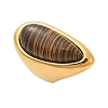Teardrop Natural Tiger Eye Finger Rings RJEW-Q007-07G-4