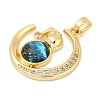 Brass Micro Pave Clear Cubic Zirconia with Glass Pendants KK-G524-01G-03-2