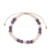 Natural Amethyst & Natural  Rose Quartz & Shell Pearl Round Beaded Braided Bead Bracelets BJEW-JB13392-02-2