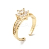 Clear Cubic Zirconia Flower Open Cuff Ring RJEW-P204-05G-1