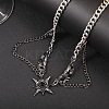 304 Stainless Steel Jet Rhinestone Star with Wings Choker Necklaces for Women FS-WG57FF6-01-2