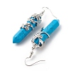Synthetic Turquoise Bullet with Flower Dangle Earrings EJEW-G300-02P-08-3