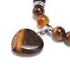 Gemstone Round Beaded Stretch Bracelet with Heart Charm for Women BJEW-JB09019-6