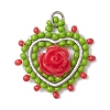 Glass Seed Beaded Heart with Rose Pendants PALLOY-MZ01030-05-1