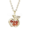 Apple Brass Micro Pave Cubic Zirconia with Natural Agate(Dyed) Pendants Necklaces NJEW-TA00154-1