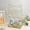 SUNNYCLUE 1Pc Cat Ear Iron Jewelry Organizer Display Stands with Wooden Base ODIS-SC0001-02-4