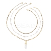 Natural Rose Quartz Double Terminated Pointed Bullet Pendant 304 Stainless Steel & Brass Chain 3 Layer Necklaces for Women NJEW-JN05477-04-4