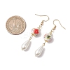Round with Flower Pattern Porcelain Ceramic Dangle Earrings EJEW-JE06347-02-3