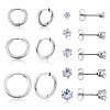 16Pcs 8 Style Clear Cubic Zirconia Stud Earrings & Stainless Steel Huggie Hoop Earrings DIY-TA0004-54-1