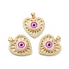Heart with Eye Brass Micro Pave Clear Cubic Zirconia Pendants KK-G419-07G-04-1