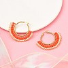 304 Stainless Steel & Bohemian Beaded Fan Hoop Earrings for Women EJEW-R001-01G-04-4
