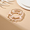 5Pcs 5 Style Natural Rose Quartz & Brass Beaded Stretch Bracelets Set BJEW-JB08870-02-2