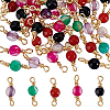 50Pcs 5 Colors Dyed Natural Agate Faceted Round Connector Charms KK-UN0005-46-1