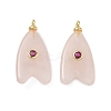Brass & Natural Rose Quartz & Cubic Zirconia Pendants GG-CBAD360-20G-10-1