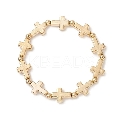 3Pcs CCB Plastic Cross & Round Beaded Stretch Bracelets for Women Men BJEW-JB13304-1