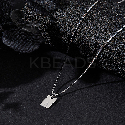 1Pc Stainless Steel Letter Rectangle Pendant Necklaces NJEW-LP0001-34A-P-1
