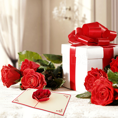 Rectangle 3D Rose Pop Up Paper Greeting Card FIND-WH0152-117-1