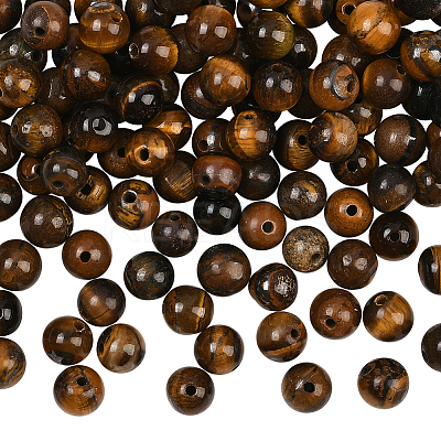 100Pcs Round Natural Tiger Eye Beads G-SP0001-21B-1