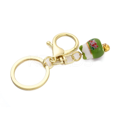 Fortune Cat Porcelain Pendant Keychain KEYC-G064-02G-1