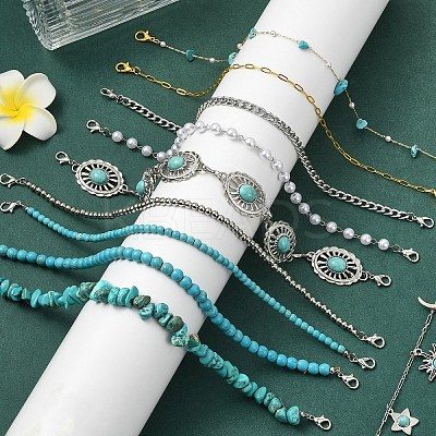 10Pcs Synthetic Turquoise & Brass & Alloy Chain Baseball Cap Chain HJEW-YW00096-1