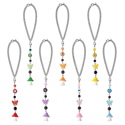 7Pcs Chakra Theme Evil Eye Butterfly Mushroom Pendant Decoration HJEW-SW00009-1