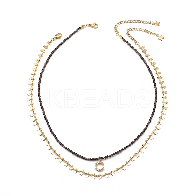 2Pcs 2 Style 304 Stainless Steel Moon & Star Pendant Necklaces Set NJEW-JN04030-1