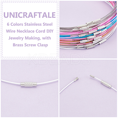 60Pcs 6 Colors Stainless Steel Wire Necklace Cord DIY Jewelry Making TWIR-UN0001-13B-1